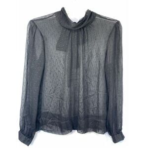 To The Max Women's Long Sleeve Sheer Tie Neck Sexy Top Blouse black size medium